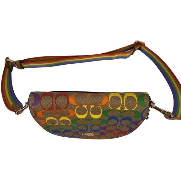 Coach Brown Rainbow Pride Leather Trim Ellen Crossbody Purse C4086 - Picture 7 of 10